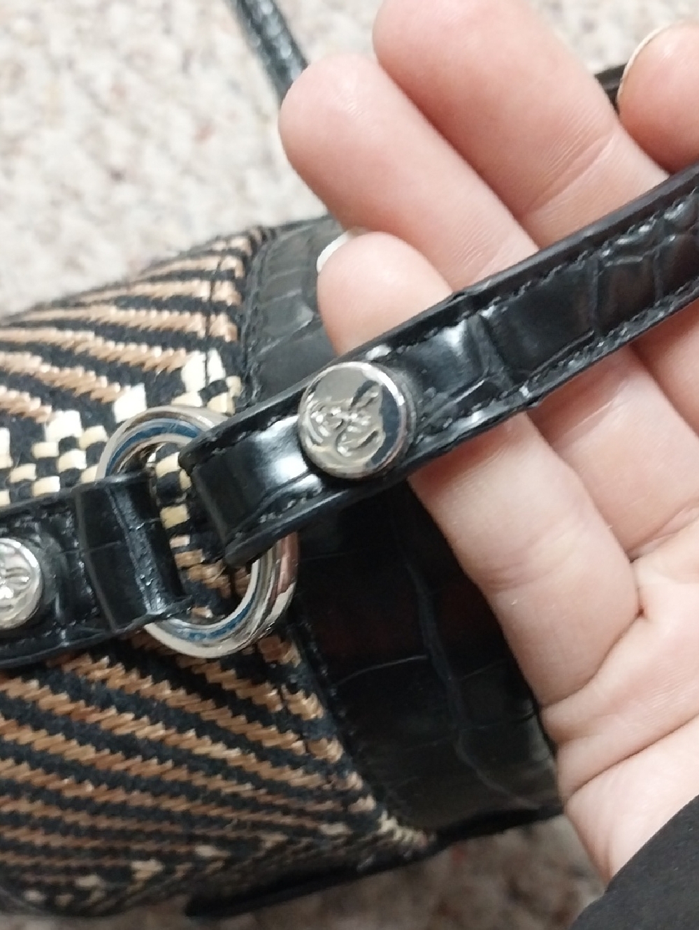 Sam Edelman Woven Straw and Black Croc Trim Crossbody Bag - Picture 6 of 8